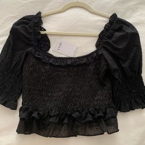 Misa Los Angeles smocked peplum black top